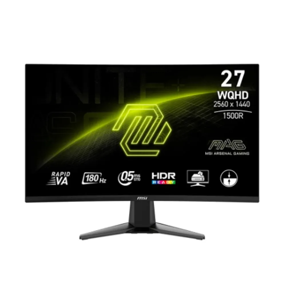 Monitor Gamer Curvo MSI MAG 27", QHD, 180Hz, 0.5ms, VA, FreeSync, HDR, HDMI e DP, Preto - 27CQ6F