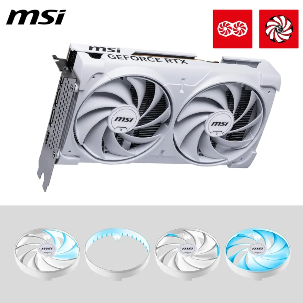MSI Placa gráfica NVIDIA GeForce RTX 5060 8G Ventus 2X OC branca GDDR7 de 128 bits, frequência de aumento de até 2535MHz, PCIe Gen 5, DLSS 4, DP 2.1 x 3, HDMI 2.1 x 1, SFF Ready