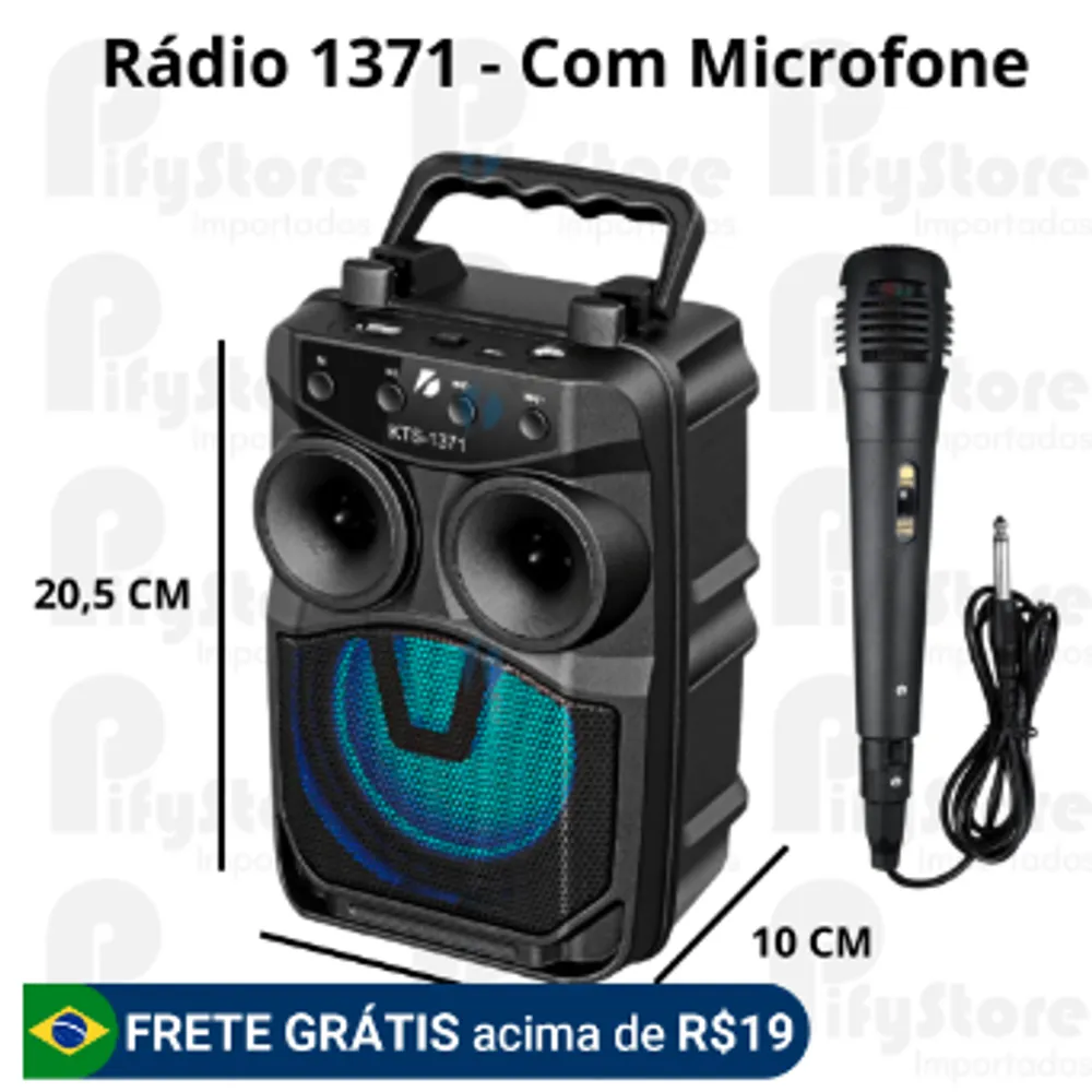 Caixa de Som Portátil Com Microfone Karaoke Bluetooth Rádio FM PenDrive SD KTS 1062/ kts 11371 super bass