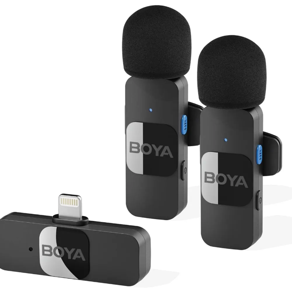 Microfone de Lapela sem Fio BOYA BY-V2 para Lightning | Mini Microfone Lightning, Cancelamento de Ruído, para iPhone 12/13/14, Microfone de Encaixe, para Gravação de Vídeo, Podcast