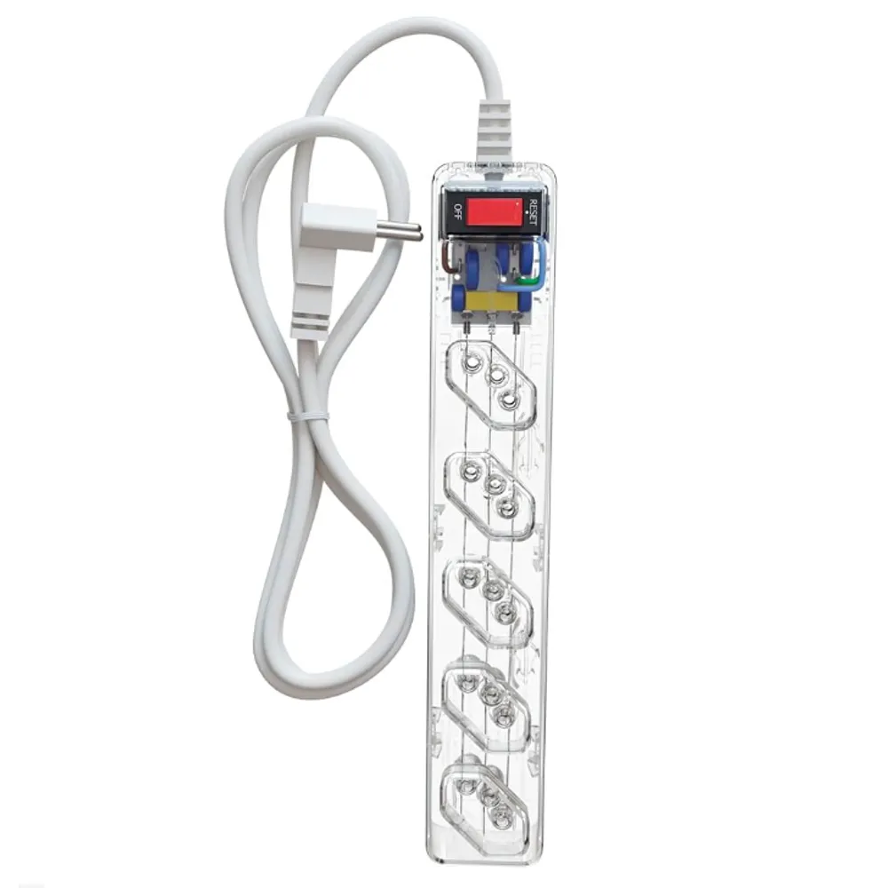Filtro de Linha CLAMPER iCLAMPER Energia 5, 5 Tomadas, Proteção Contra Surtos Elétricos, 10A, Bivolt, Cabo 1m, Transparente
