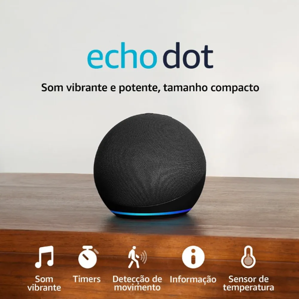 Echo Dot (Geração mais recente) | Smart speaker com Alexa, som vibrante e potente, Wi-Fi e Bluetooth | Cor Preta, com Acesso Antecipado à Alexa+