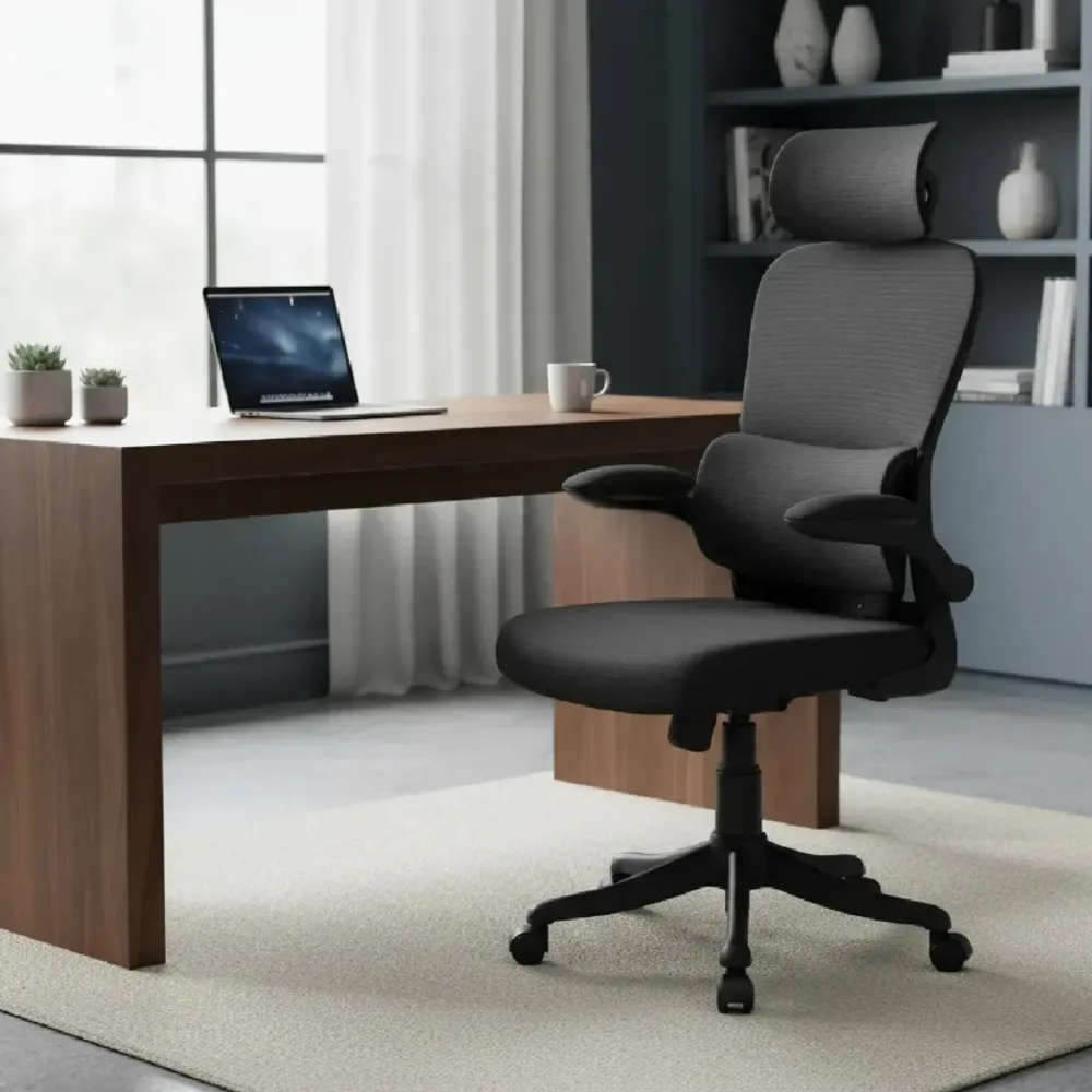 Cadeira Escritório Ergonômica B500 Marca Mulltx Cor Preto Com Suporte Lombar Estofado Tecido Respirável Mesh