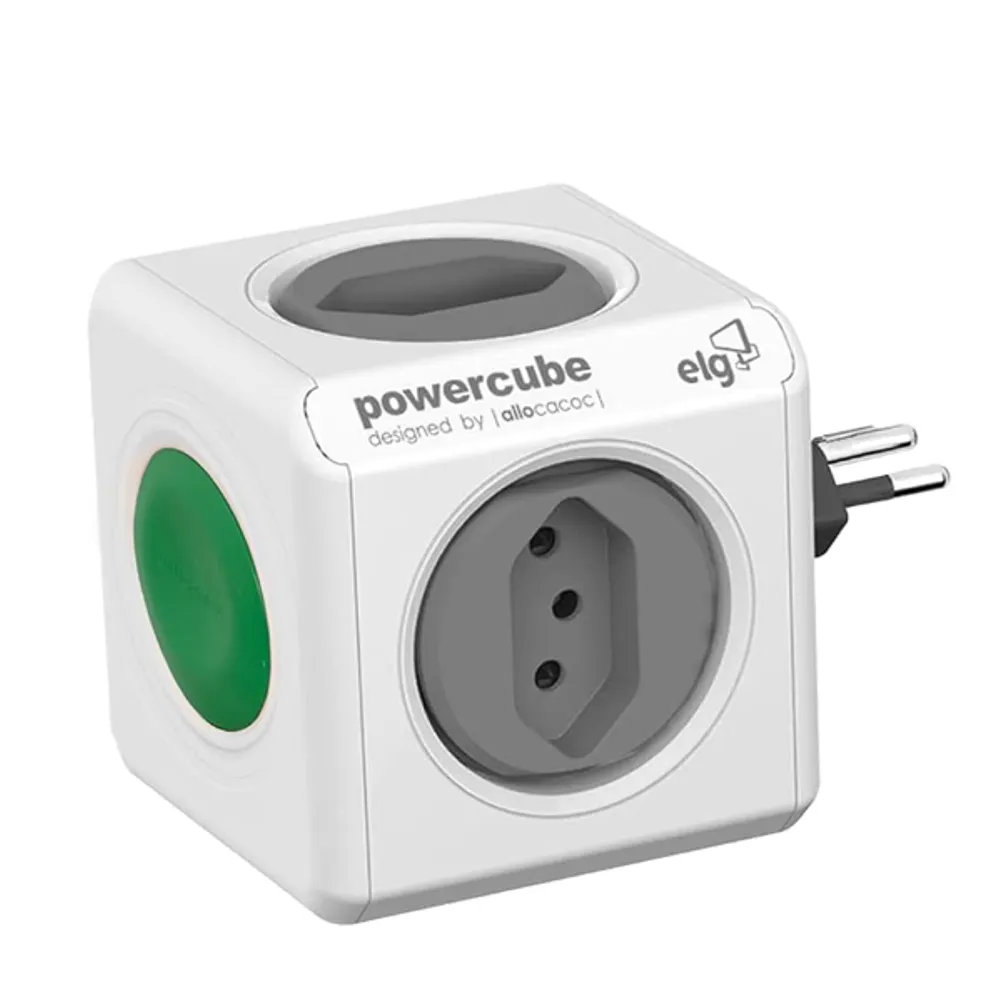 Multiplicador PowerCube Switch Filtro de Linha, 4 Tomadas Bivolt Automático Botão Liga/Desliga LED Indicador, Branco, PWC-R4SW, ELG