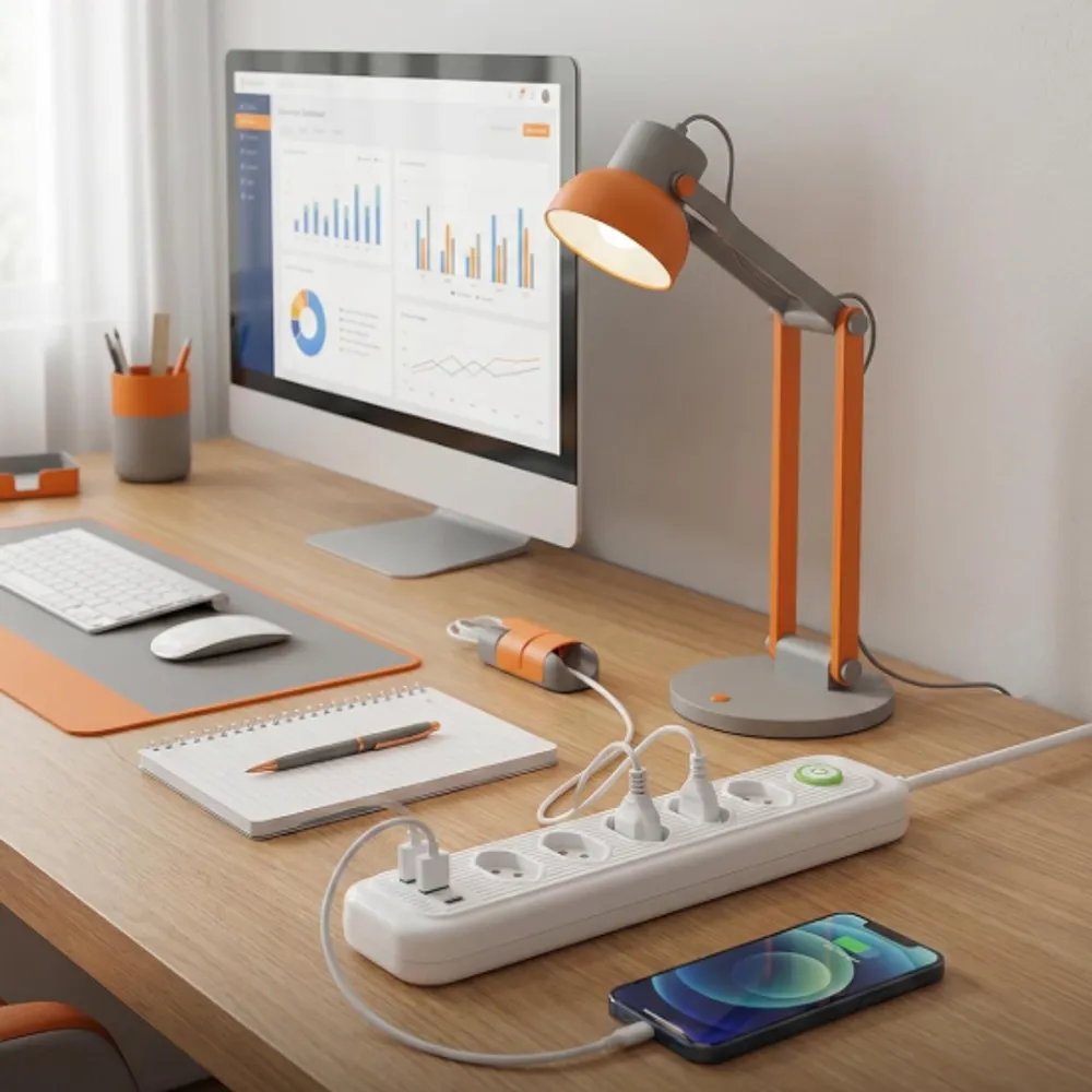 Régua de energia com 5 tomadas + USB + Tipo-C • Cabo 2m • Filtro de Linha • Bivolt automático • Ideal para home office, TV e PC