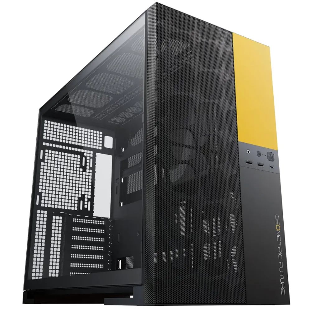 Gabinete Gamer Geometric Future Model 5 Vent Preto e Amarelo Sem Fans GEO-M5V-BY