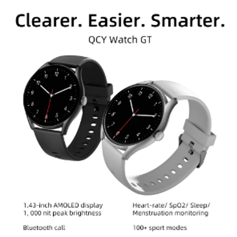 Relógio Smartwatch QCY GT S8 Bluetooth - IPX8 à prova d'água - Preto e Cinza
