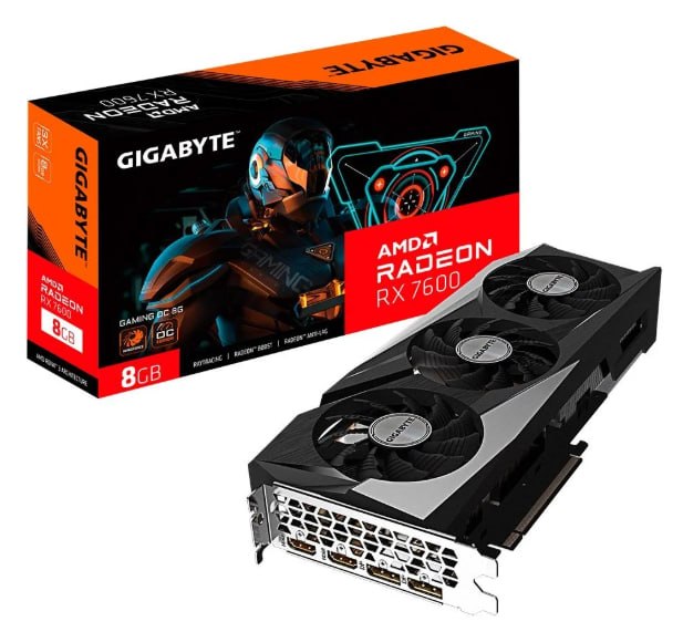 Placa de Vídeo RX 7600 GAMING OC 8G AMD Radeon Gigabyte, 8GB, GDDR6, 128bits, RGB - GV-R76GAMING OC-8GD