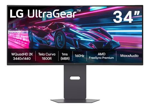 Monitor Gamer LG Ultragear Curvo 34g600a-b 34 Quadhd 2k, Ultrawide 1800r, 160hz, 1ms (mbr), Amd Freesync Premium, Hdr10, Maxxaudio Preto 127/220v