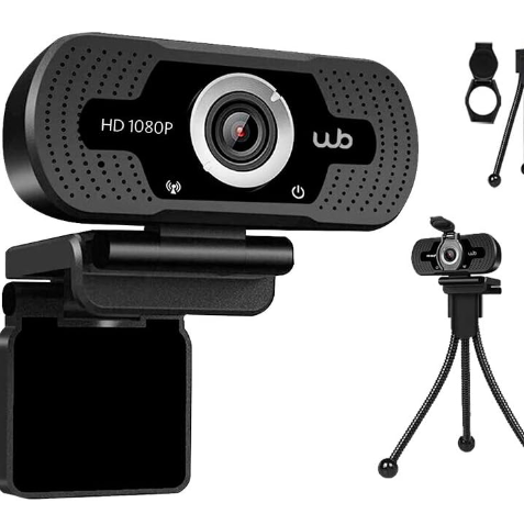 Webcam USB Full HD 1080P WB com Microfone Ângulo 110° e Tripé